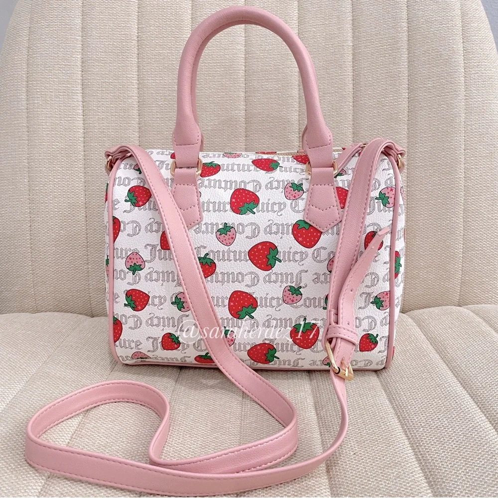 NEW Juicy Couture Strawberry Satchel Crossbody Bag Pink‎ White Logo